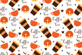 Poster Café - Culinária - Cozinhar - Chef - Cozinha - Padrões - Comida