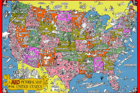 Poster Mapa dos Estados Unidos - Revista Mad - Retrô