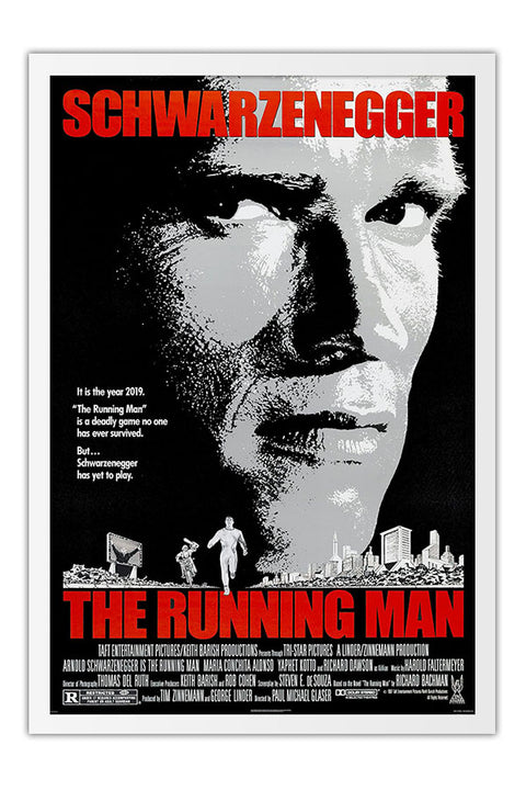 Poster O Sobrevivente - The Running Man - Arnold Schwarzenegger - Clássico - Cult - Filmes - Moldura branca
