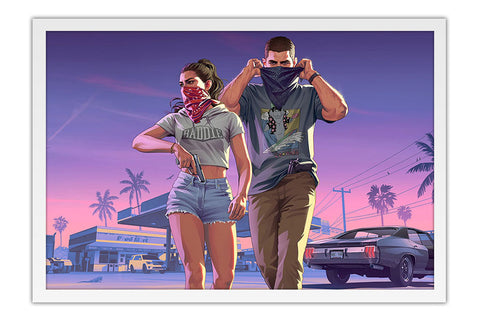 Poster GTA VI - Grand Theft Auto 6 - Ação - Mundo Aberto - Games - Moldura branca