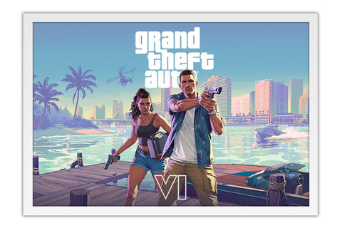 Poster GTA VI - Grand Theft Auto 6 - Ação - Mundo Aberto - Games - Moldura branca