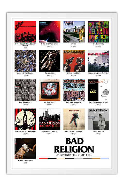 Poster Bad Religion - Discografia - Punk Rock - Bandas de Rock - Moldura branca