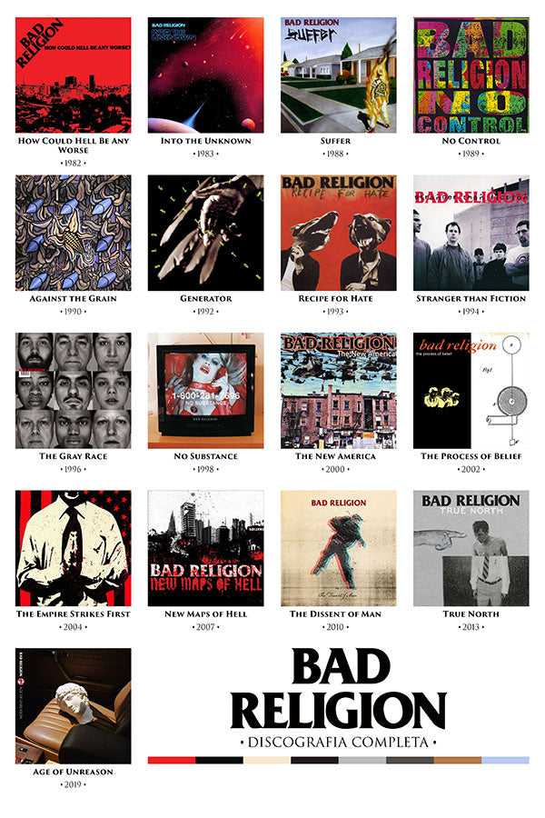 Poster Bad Religion - Discografia - Punk Rock - Bandas de Rock - Pôster sem moldura