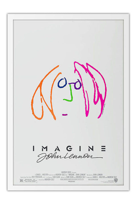 Poster John Lennon - Imagine - Retrato Minimalista - Bandas de Rock - Moldura branca
