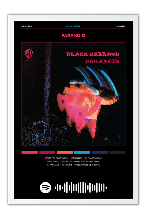 Poster Black Sabbath Paranoid - Blackprint - Bandas de Rock - Moldura branca