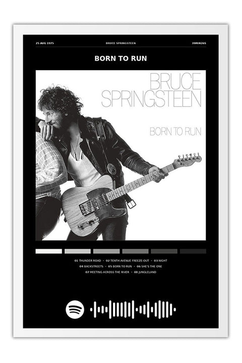 Poster Bruce Springsteen Born to Run - Blackprint - Artistas do Rock - Moldura branca