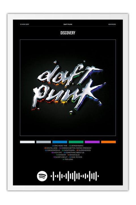Poster Daft Punk Discovery - Blackprint - Música Eletrônica - Moldura branca