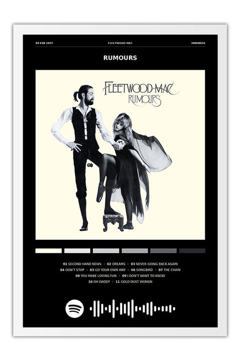 Poster Fleetwood Mac Rumours - Blackprint - Bandas de Rock - Moldura branca