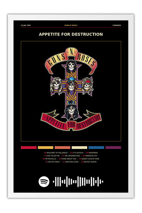 Poster Guns N Roses Appetite for Destruction - Blackprint - Bandas de Rock - Moldura branca