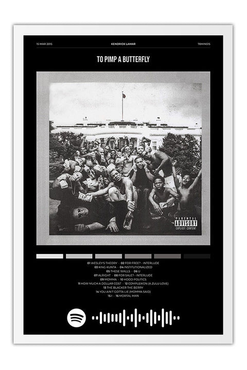 Poster Kendrick Lamar to Pimp a Butterfly - Blackprint - Hip Hop - Moldura branca