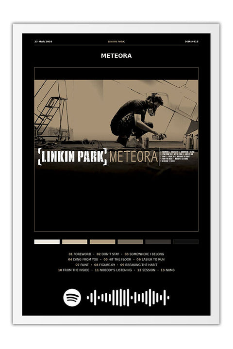 Poster Linkin Park Meteora - Blackprint - Bandas de Rock - Moldura branca