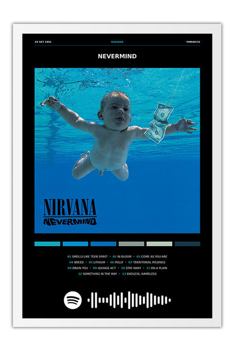 Poster Nirvana Nevermind - Blackprint - Bandas de Rock - Moldura branca