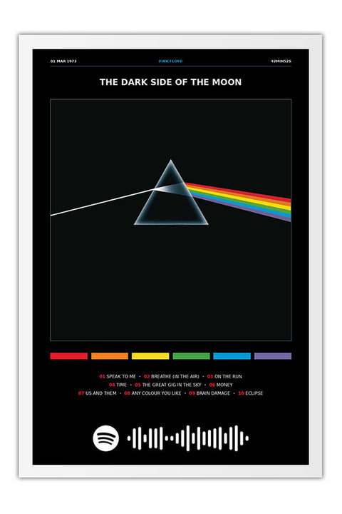 Poster Pink Floyd the Dark Side of the Moon - Blackprint - Bandas de Rock - Moldura branca