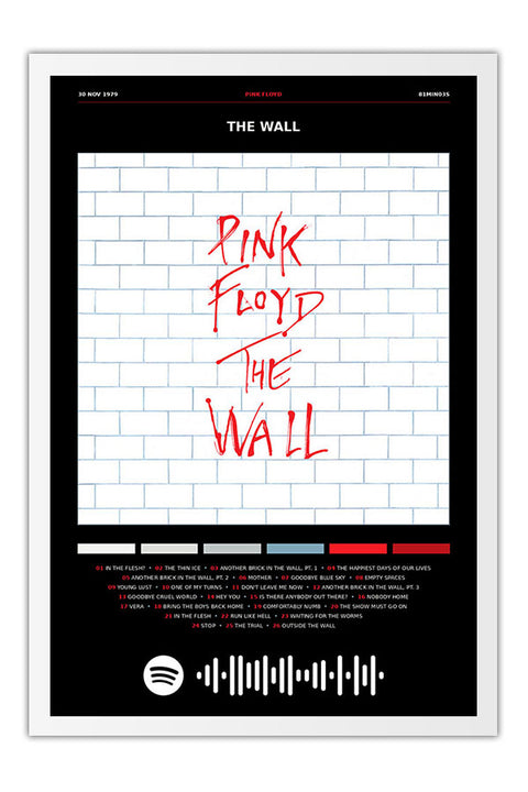 Poster Pink Floyd the Wall - Blackprint - Bandas de Rock - Moldura branca