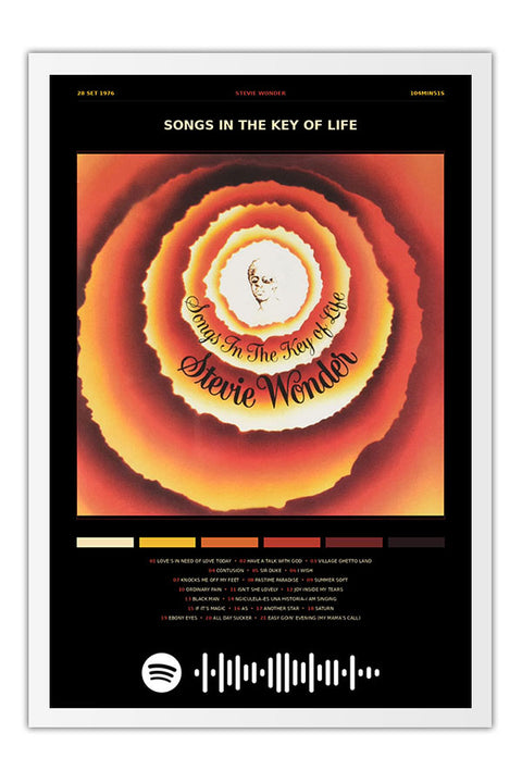 Poster Stevie Wonder Songs in the Key of Life - Blackprint - Artistas Pop - Moldura branca
