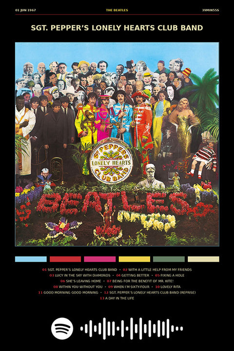 Poster The Beatles Sgt. Pepper’s Lonely Hearts Club Band - Blackprint - Bandas de Rock - Pôster sem moldura