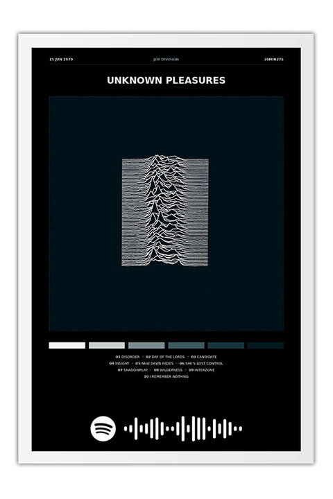 Poster Joy Division Unknown Pleasures - Blackprint - Bandas de Rock - Moldura branca