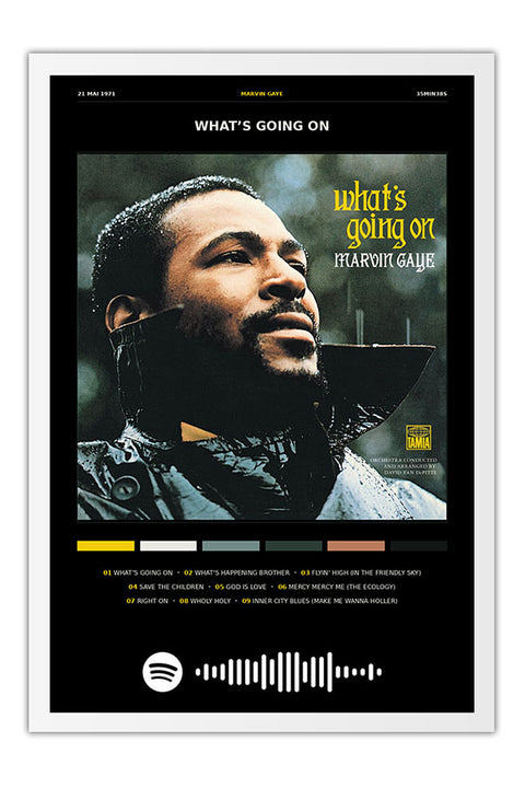 Poster Marvin Gaye What’s Going on - Blackprint - Artistas Pop - Moldura branca