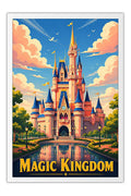 Poster Magic Kingdom Disney World - Retrô - Parques - Moldura branca