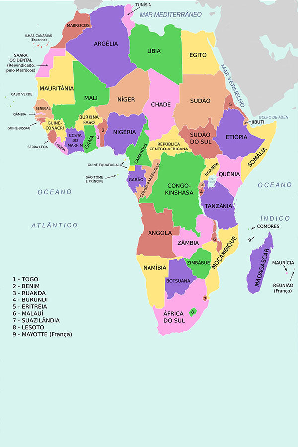 Poster Mapa da Africa Países - Geografia - Mapas - Pôster sem moldura