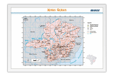 Poster Mapa Minas Gerais Municípios - Geografia - Mapas - Moldura branca
