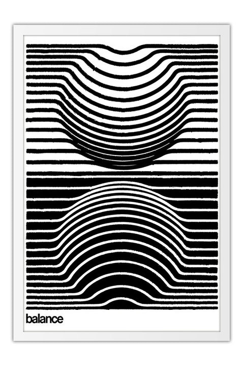 Poster Op Art - Abstrato - Preto e Branco - Obras de Arte - Moldura branca
