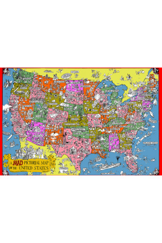 Poster Mapa dos Estados Unidos - Revista Mad - Retrô