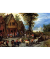 Poster Brueghel Jan The Elder - A Village Street With The Holy Family Arriving At An Inn