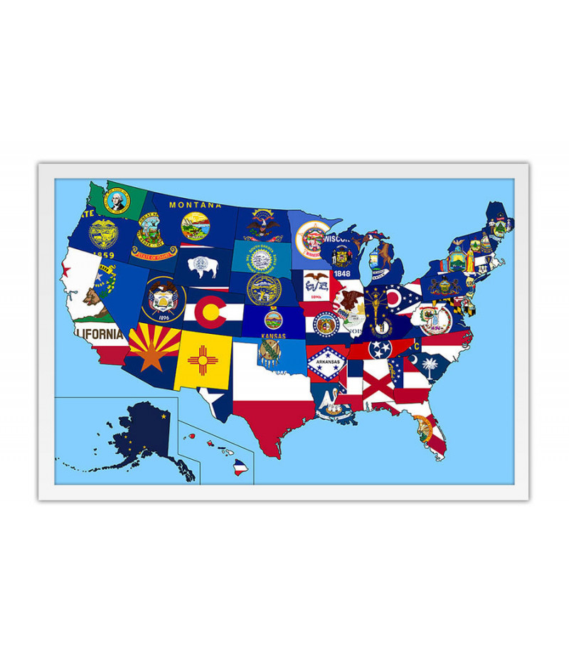 Poster Mapa dos Estados Unidos Com as Bandeiras de Cada Estado - Uau Posters